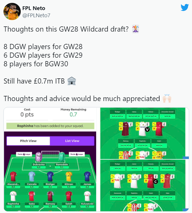 FPL GW28 Wildcard Team & Drafts to Consider