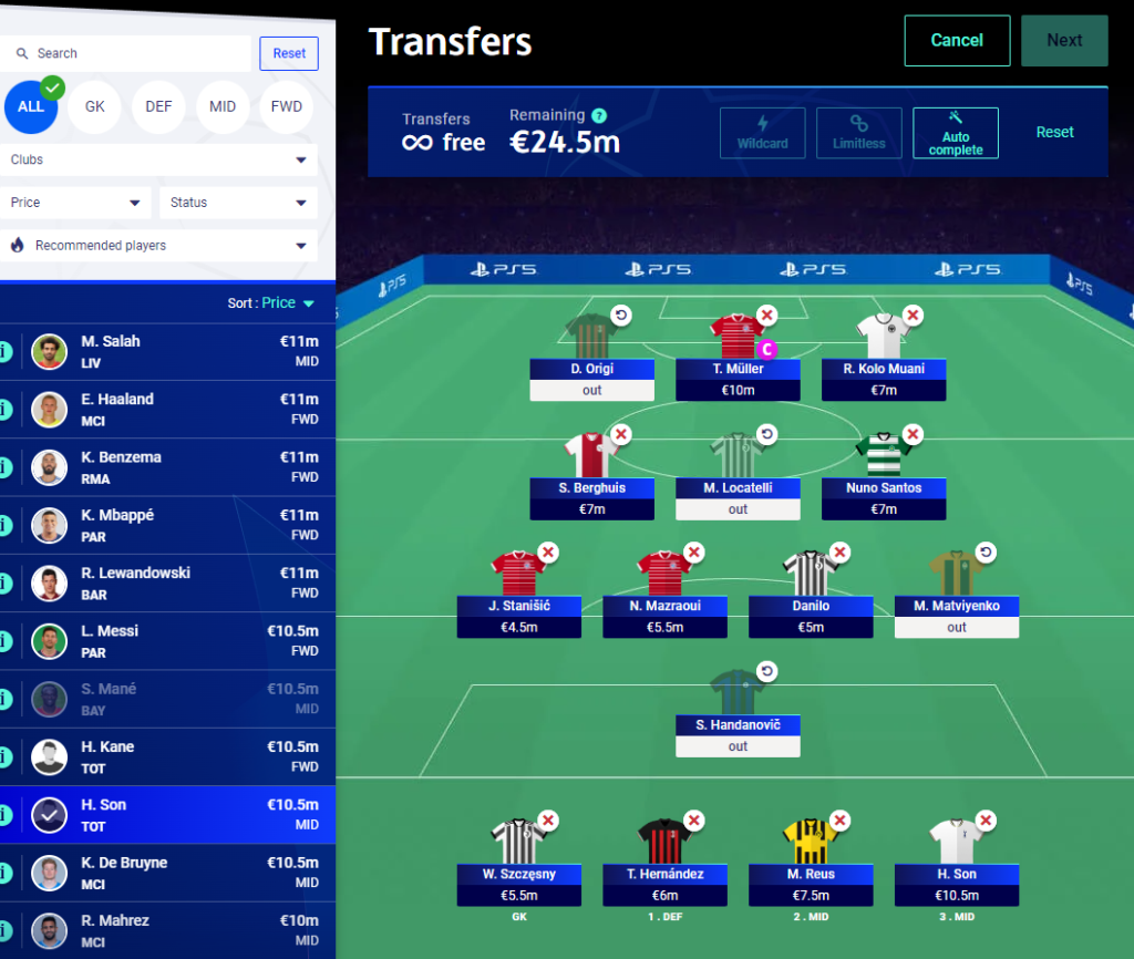 My Champions League Fantasy Team 2022/23 