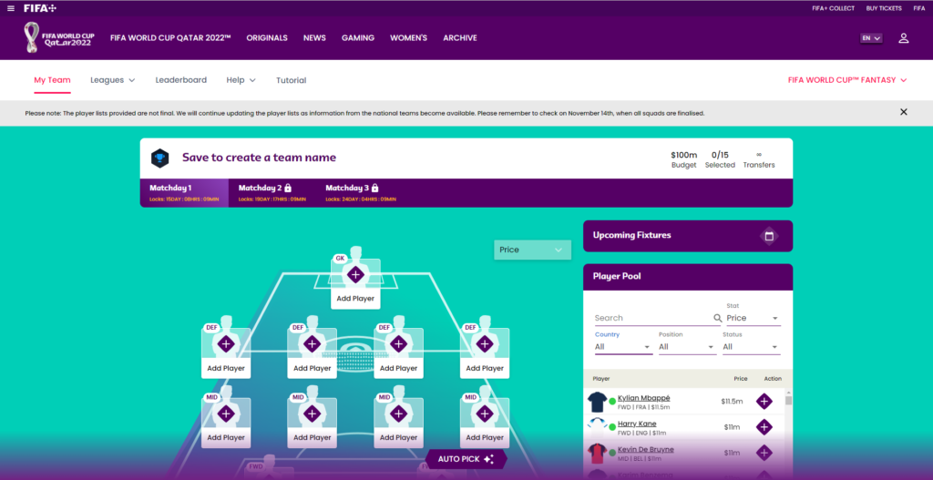 fifa world cup fantasy draft